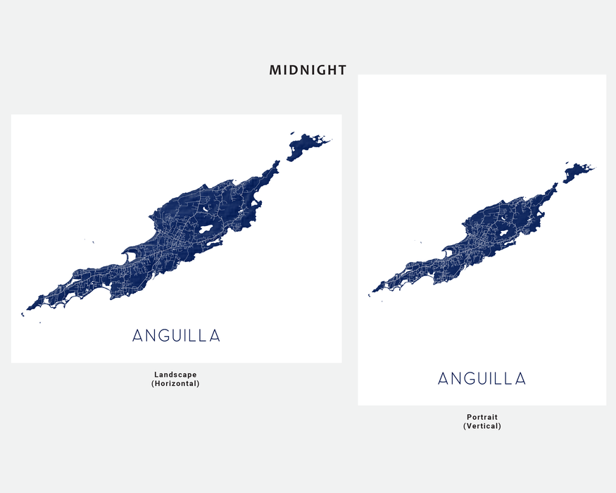 Anguilla map print in Midnight by Maps As Art.