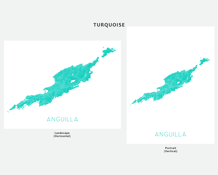 Anguilla map print in Turquoise by Maps As Art.