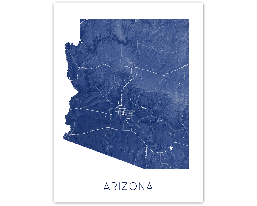 Arizona state map print in Midnight by Maps As Art.