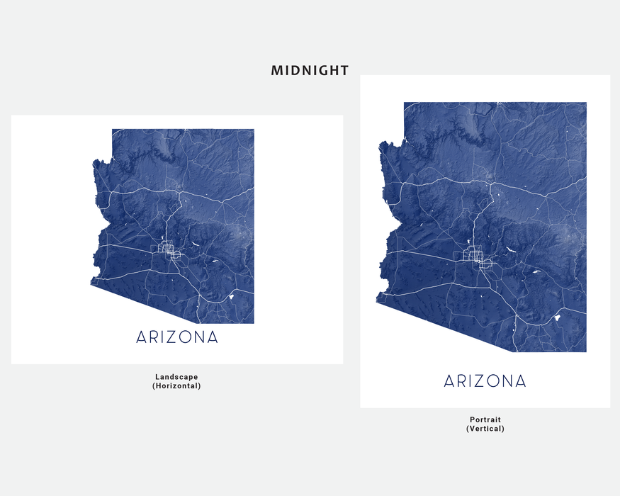 Arizona state map print in Midnight by Maps As Art.