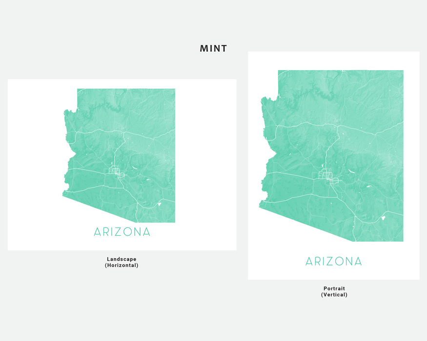 Arizona state map print in Mint by Maps As Art.