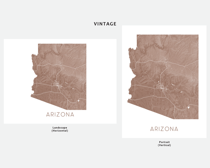 Arizona state map print in Vintage by Maps As Art.