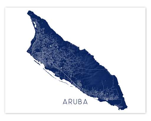 Aruba map print in Midnight by Maps As Art.