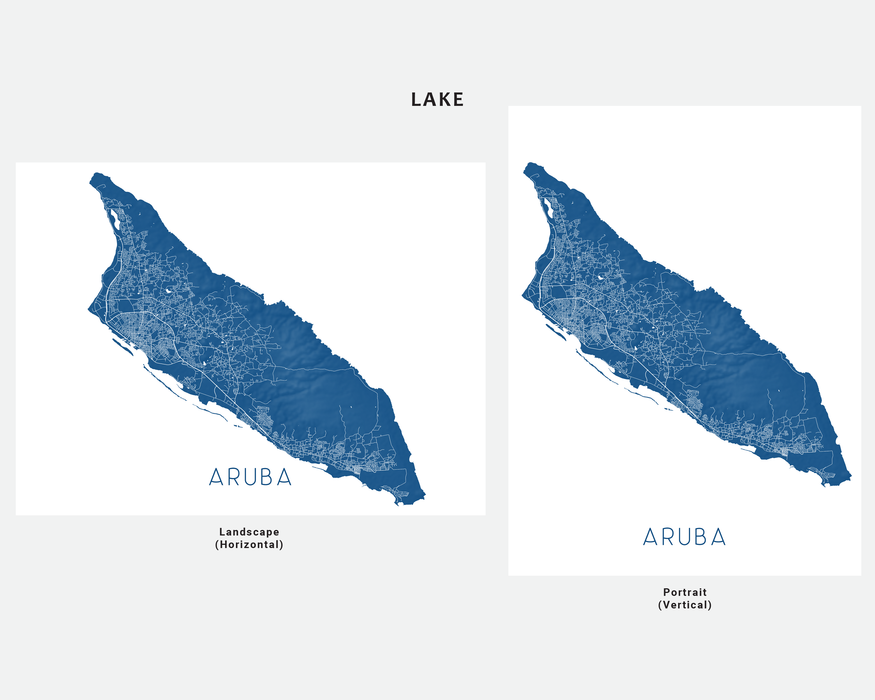 Aruba map print in Lake by Maps As Art.