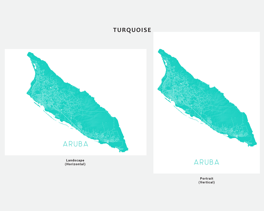 Aruba map print in Turquoise by Maps As Art.