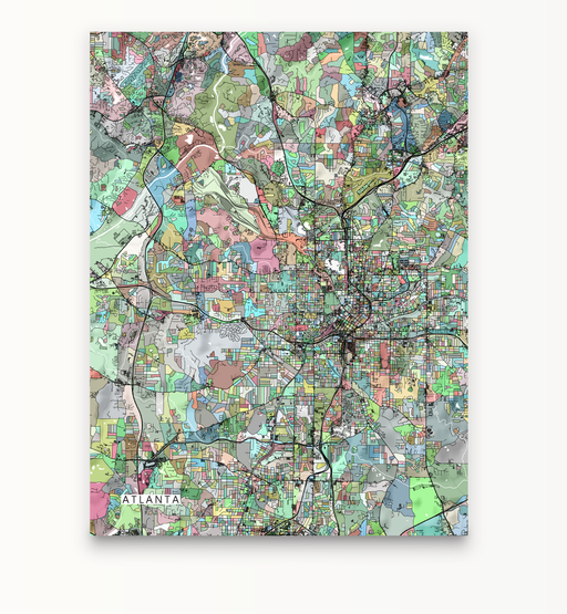 Atlanta, Georgia map art print in colourful shapes designed by Maps As Art.