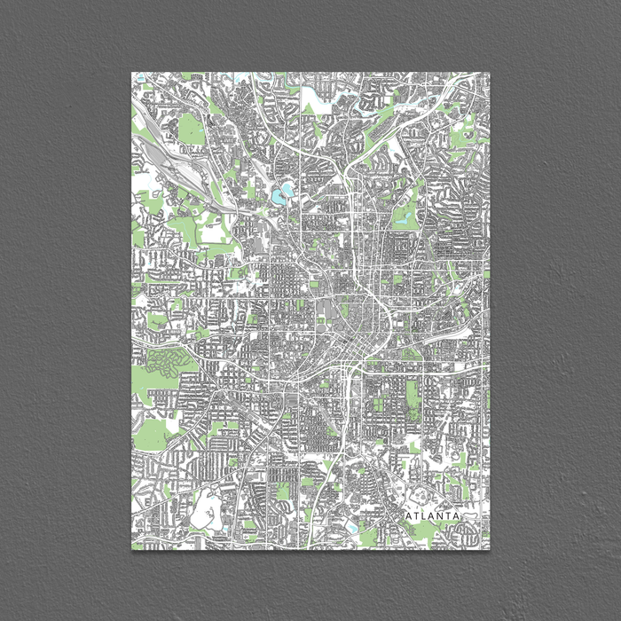 Atlanta, Georgia map art print with city streets and buildings designed by Maps As Art.