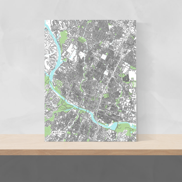 Austin, Texas map art print with city streets and buildings designed by Maps As Art.Austin map art print designed by Maps As Art.