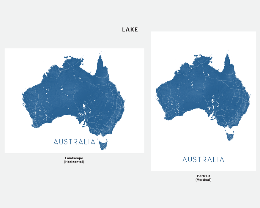 Australia map print in Lake by Maps As Art.
