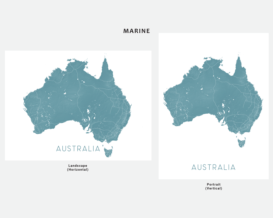 Australia map print in Marine by Maps As Art.