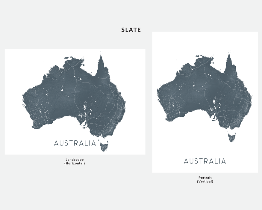 Australia map print in Slate by Maps As Art.