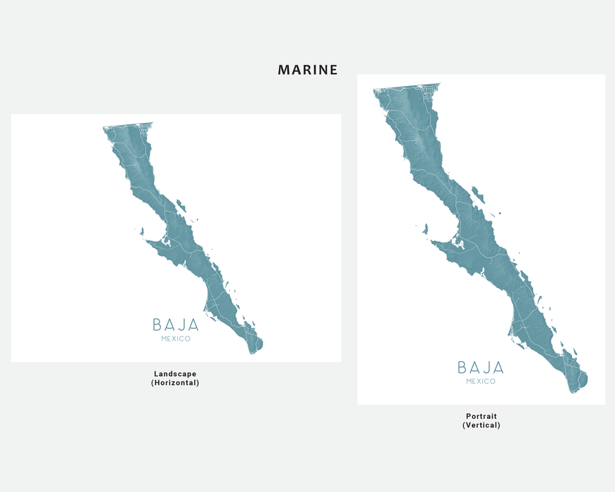Baja, Mexico map print in Marine by Maps As Art.