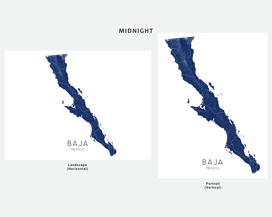 Baja, Mexico map print in Midnight by Maps As Art.