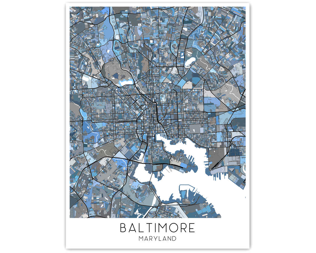 Baltimore Map of Baltimore Print with Denim Blue Geometric Baltimore M ...