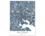 Baltimore Maryland city map print with a denim blue geometric design by Maps As Art.