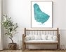 Barbados map print with a topographic turquoise design by Maps As Art.