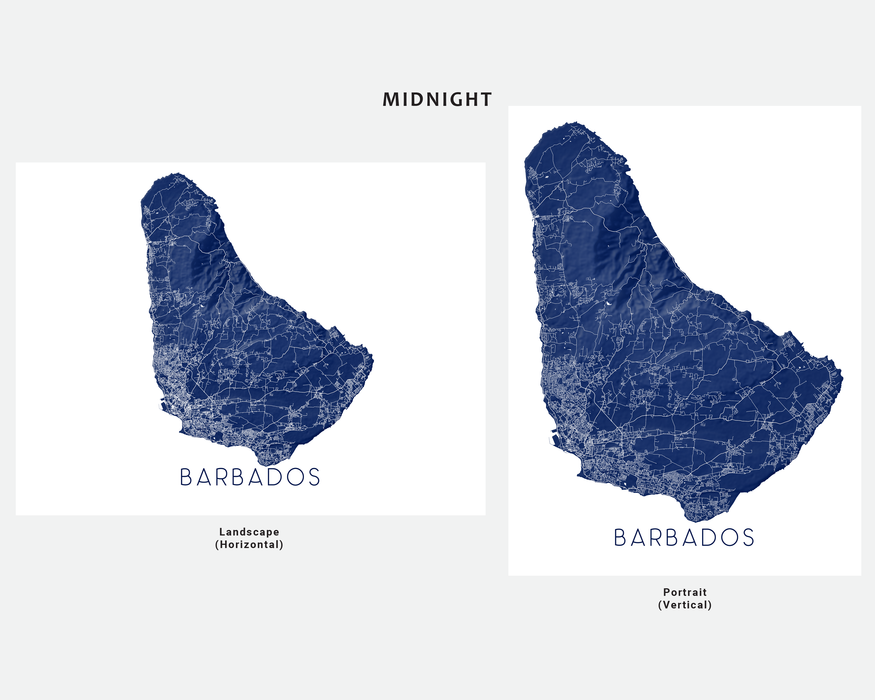 Barbados island map print in Midnight by Maps As Art.