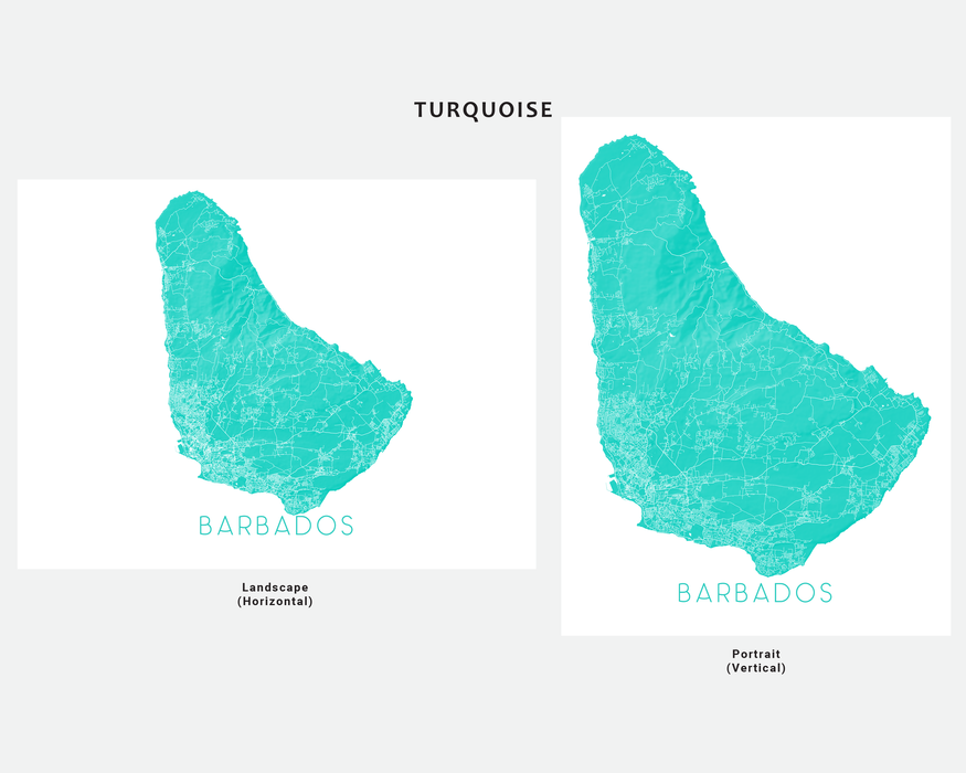 Barbados island map print in Turquoise by Maps As Art.