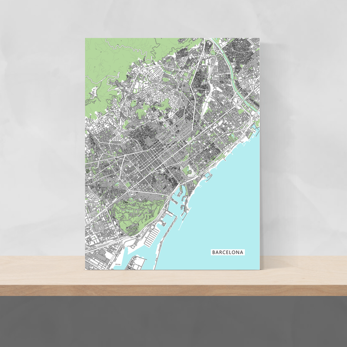Barcelona map print with city buildings by Maps As Art.Barcelona map print with city buildings by Maps As Art.