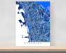 Berkeley, California map art print in blue shapes designed by Maps As Art.