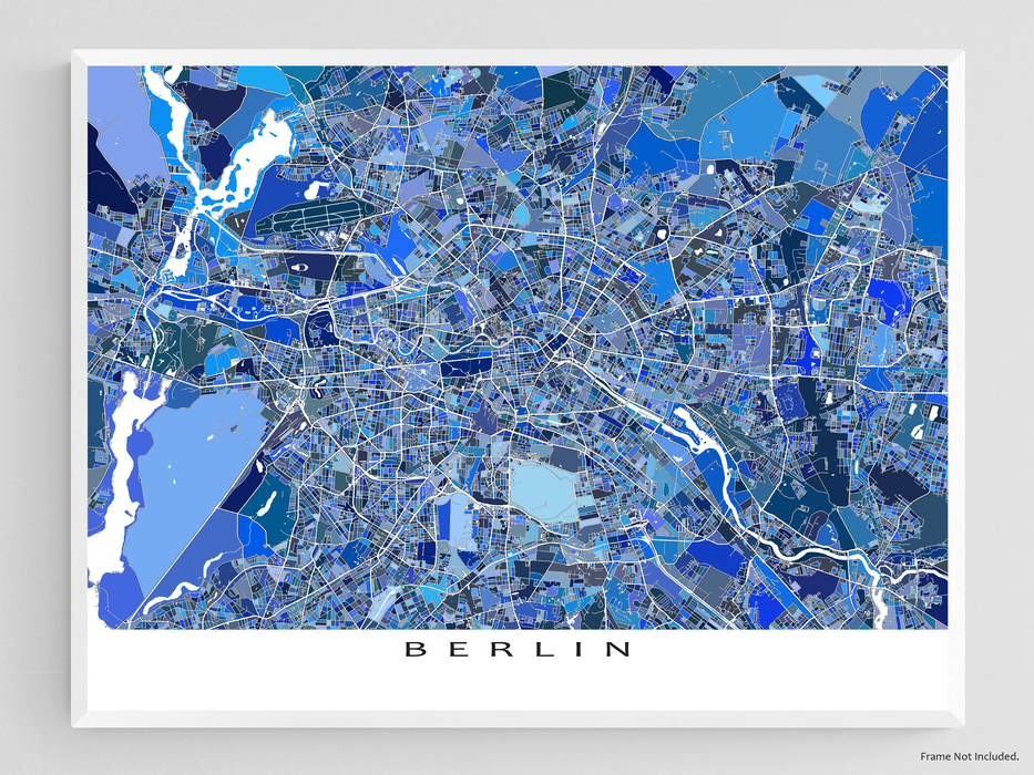 Berlin Germany City Street Map Wall Art Print Poster, Blue Geometric E —  Maps As Art