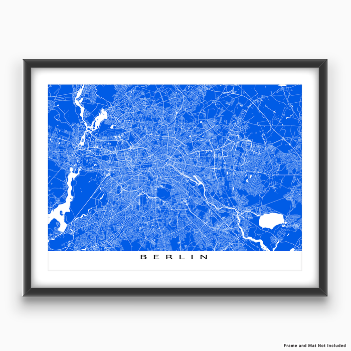Berlin, Germany map print with city streets and roads in Blue designed by Maps As Art.
