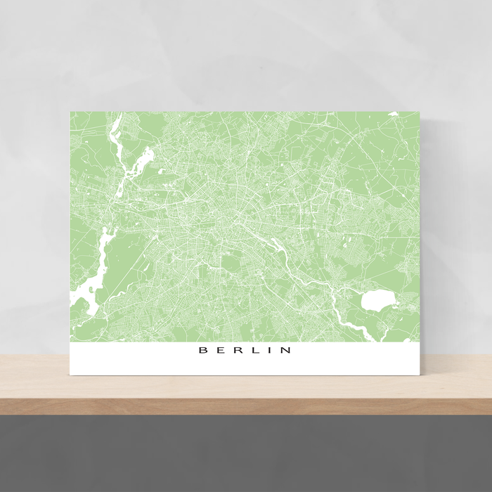 Berlin, Germany map print with city streets and roads in Sage designed by Maps As Art.