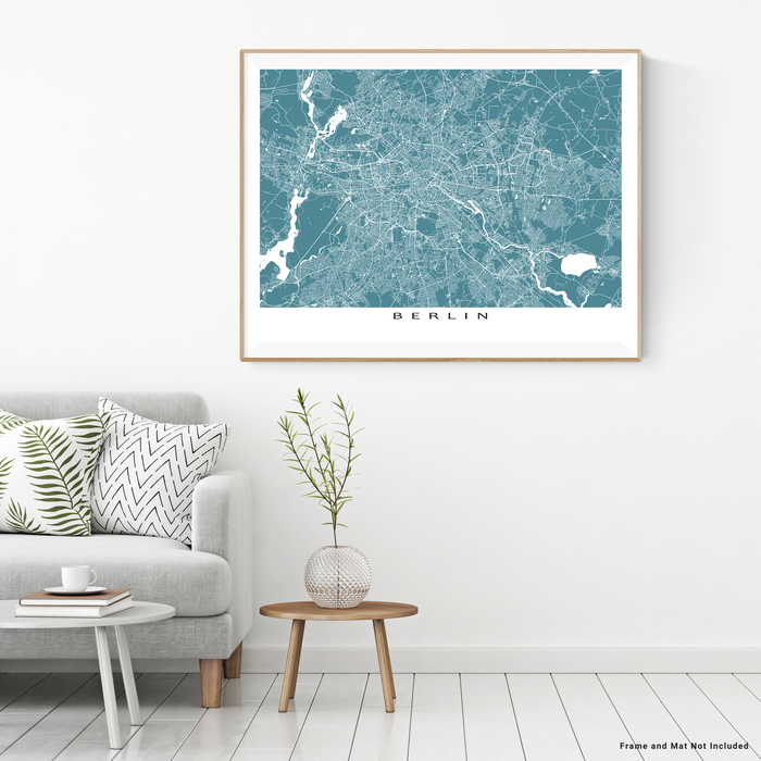 Berlin, Germany map print with city streets and roads in Marine designed by Maps As Art.