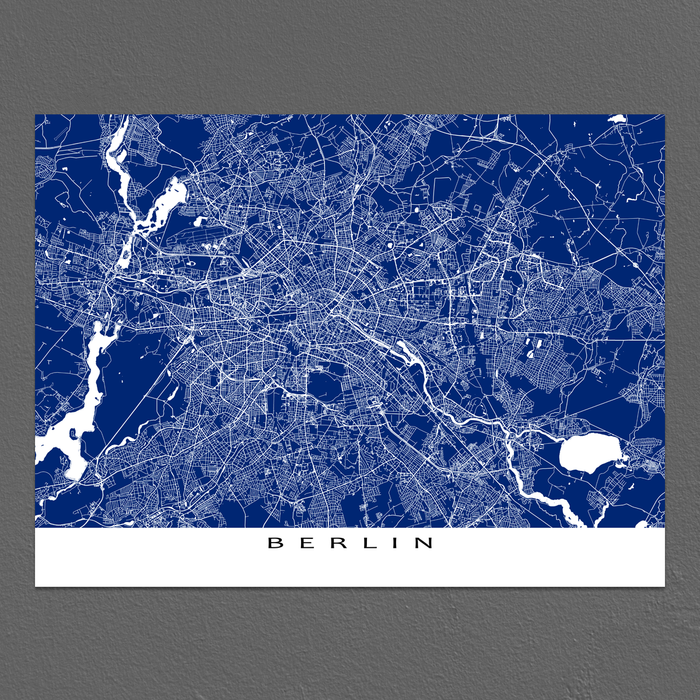 Berlin, Germany map print with city streets and roads in Navy designed by Maps As Art.