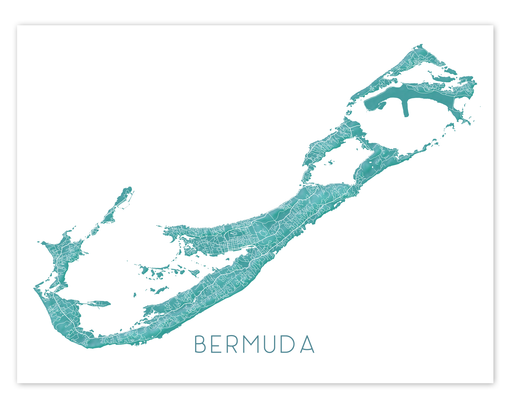 Bermuda map print with a turquoise topographic design by Maps As Art.