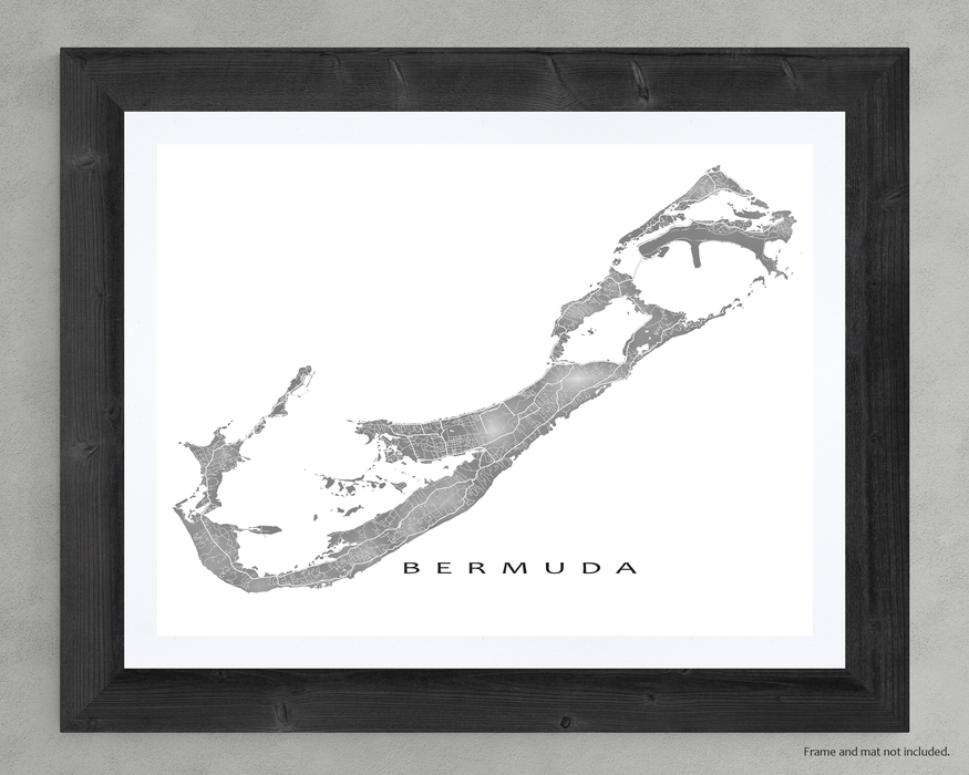 Bermuda map print with natural landscape and main roads designed by Maps As Art.