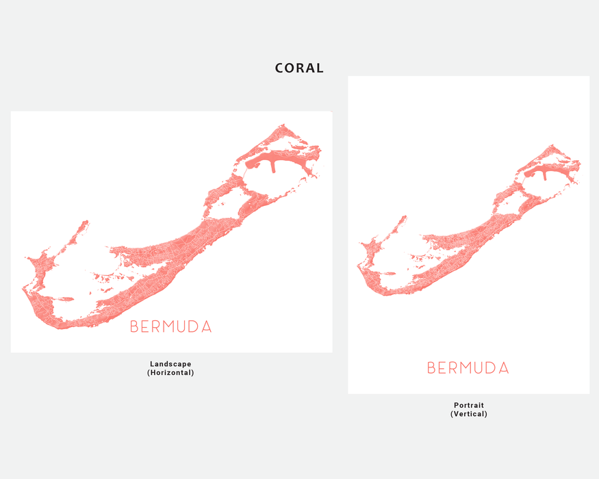 Bermuda map print in Coral by Maps As Art.