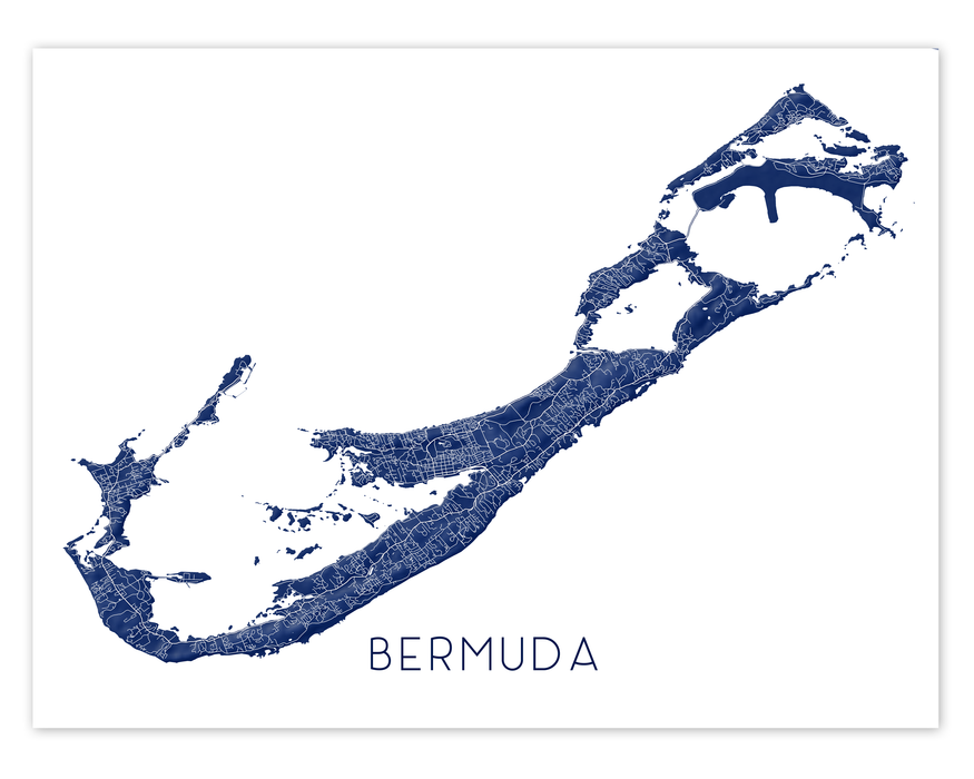 Bermuda map print in Midnight by Maps As Art.