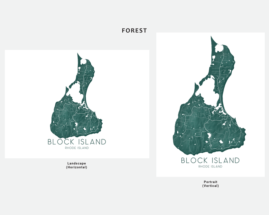 Block Island map print in Forest by Maps As Art.