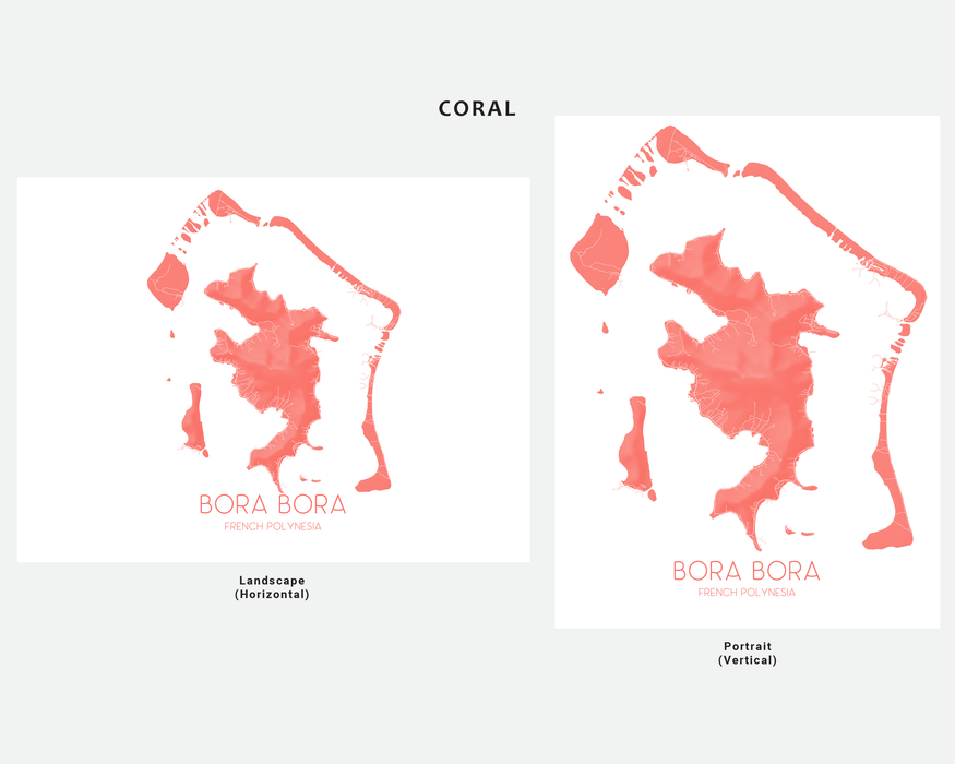 Bora Bora map print in Coral by Maps As Art.