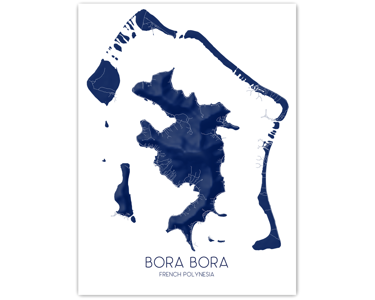 Bora Bora Map - Bora Bora Wall Art Print, French Polynesia Island