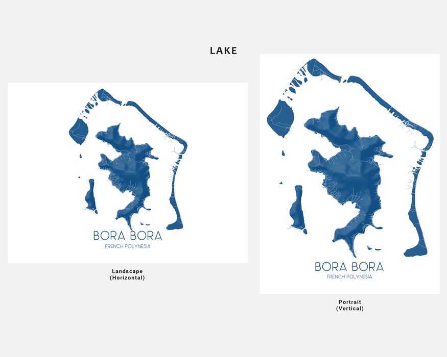 Bora Bora map print in Lake by Maps As Art.