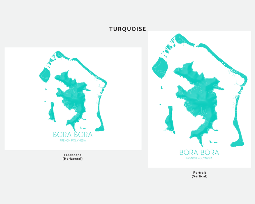 Bora Bora map print in Turquoise by Maps As Art.