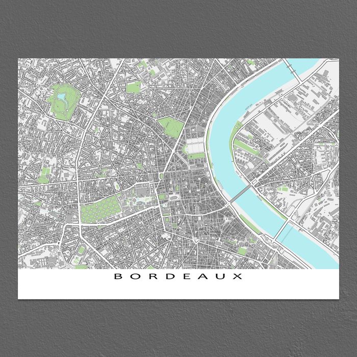 Bordeaux, France map art print with city streets and buildings designed by Maps As Art.