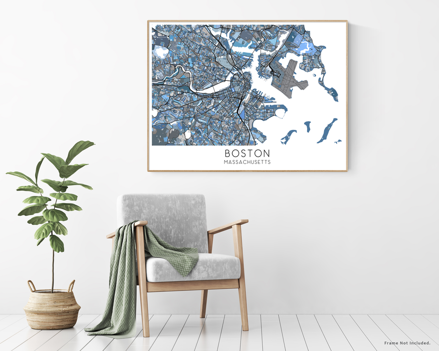 Boston city map print with a denim blue geometric design by Maps As Art.
