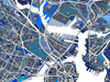 Boston, Massachusetts map art print in blue shapes designed by Maps As Art.