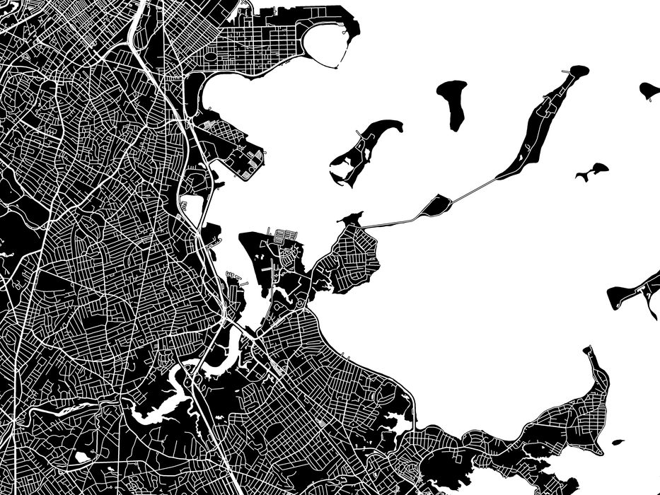 Boston, Massachusetts map print with city streets designed by Maps As Art.