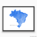 Brazil map print with natural landscape and main roads in Blue designed by Maps As Art.