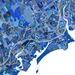 Bridgeport, Connecticut map art print in blue shapes designed by Maps As Art.