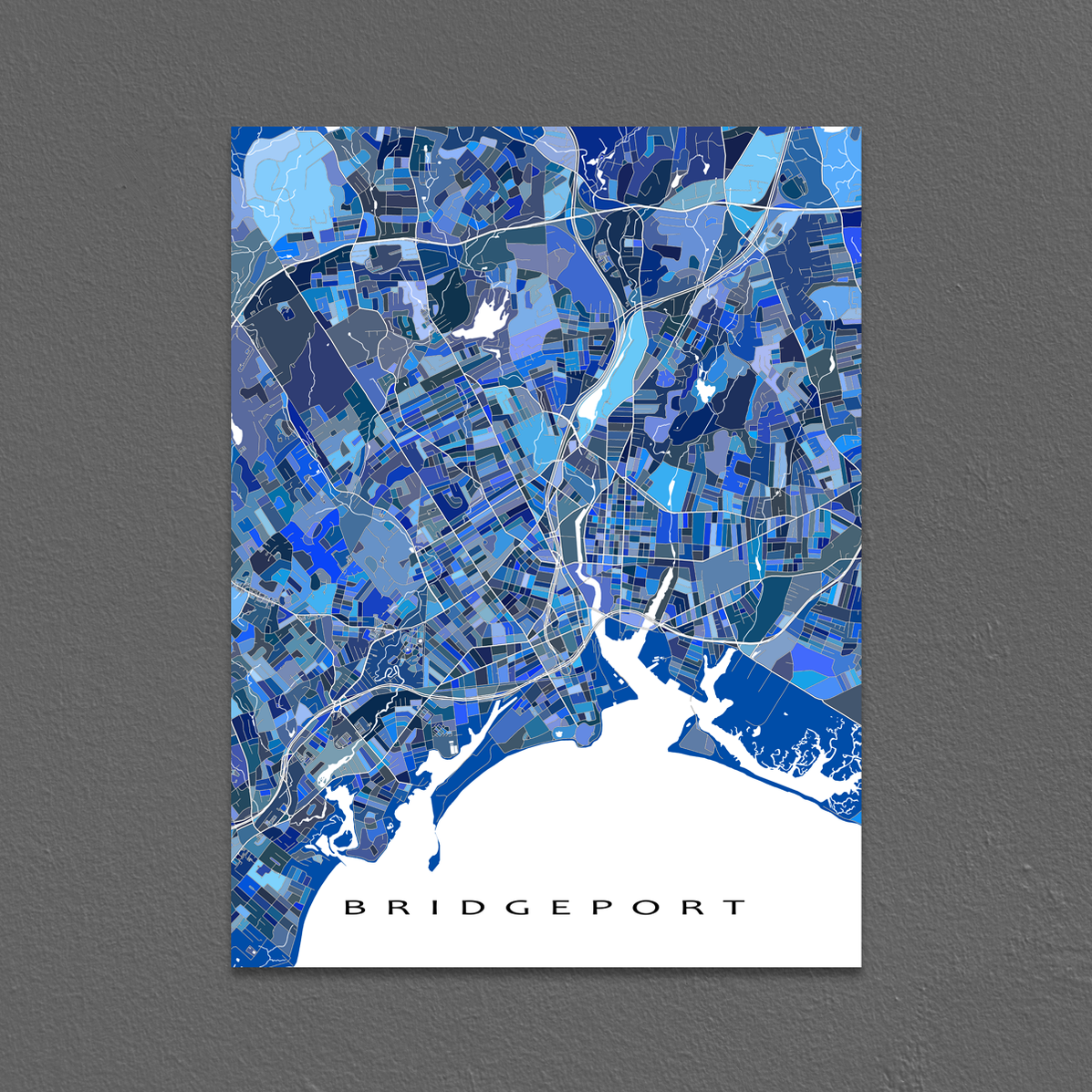 Bridgeport Blue Geometric City Street Wall Art Map Poster Print, Conne ...