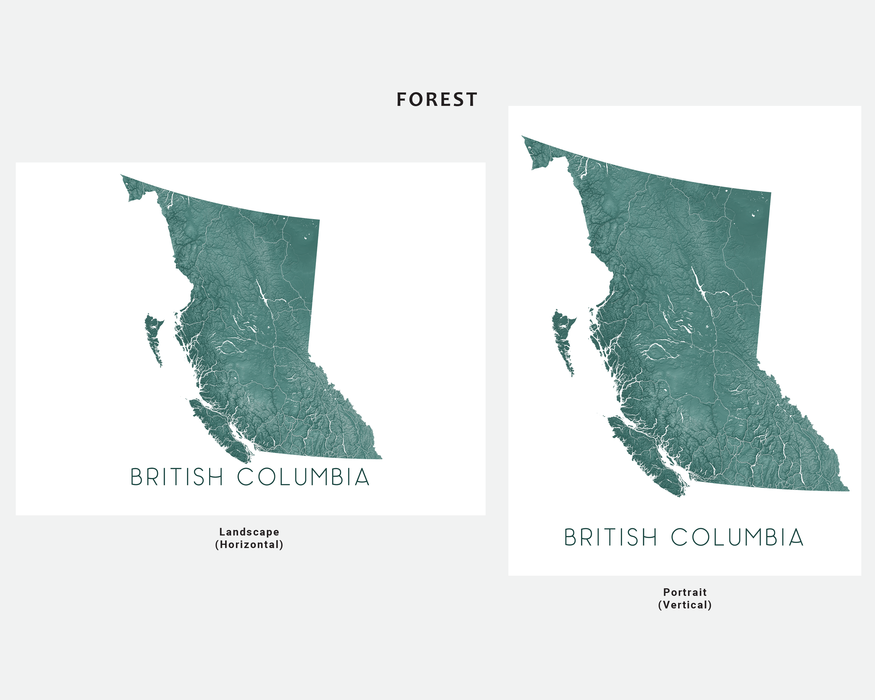 British Columbia map print in Forest by Maps As Art.