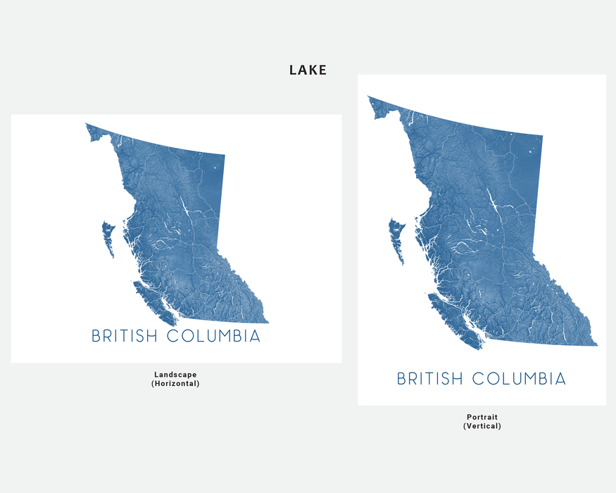 British Columbia map print in Lake by Maps As Art.