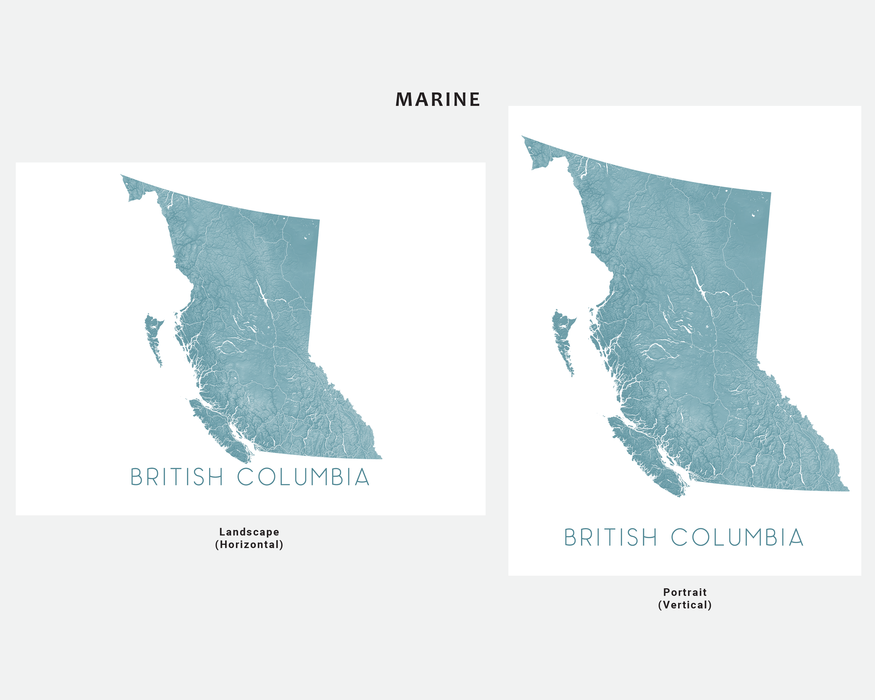 British Columbia map print in Marine by Maps As Art.