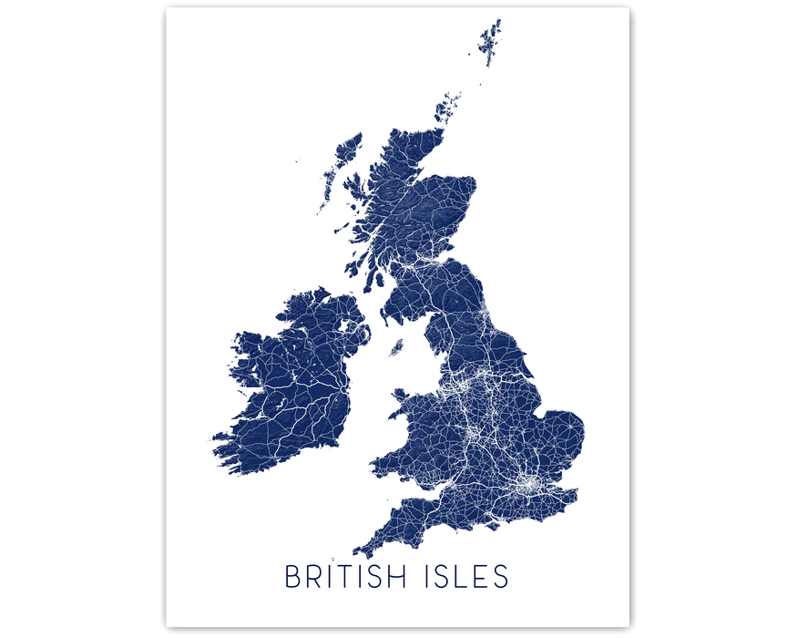 British Isles county map print with a 3D topographic landscape design by Maps As Art.