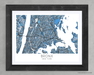 Bronx New York city map print with a denim blue geometric design by Maps As Art.
